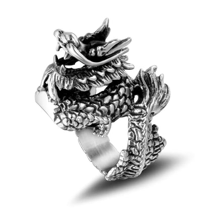 Chinoiserie Retro Punk Animal Dragon 304 Stainless Steel Polishing Men'S Rings