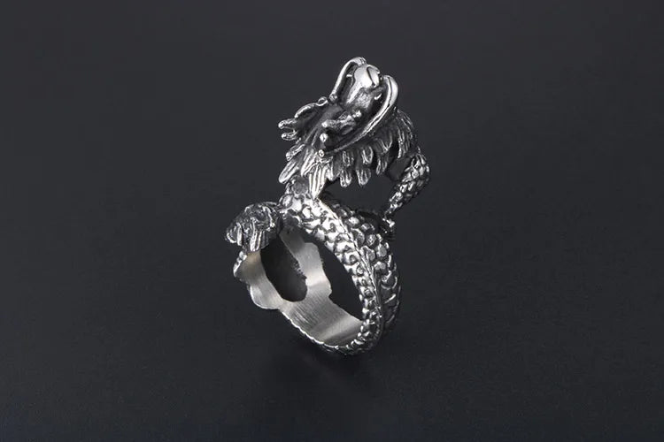 Chinoiserie Retro Punk Animal Dragon 304 Stainless Steel Polishing Men'S Rings