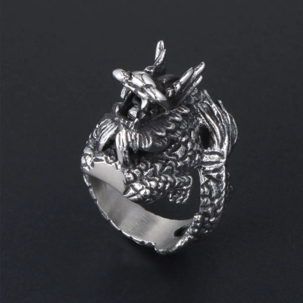 Chinoiserie Retro Punk Animal Dragon 304 Stainless Steel Polishing Men'S Rings