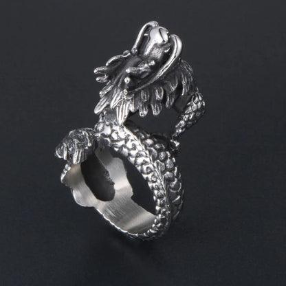 Chinoiserie Retro Punk Animal Dragon 304 Stainless Steel Polishing Men'S Rings