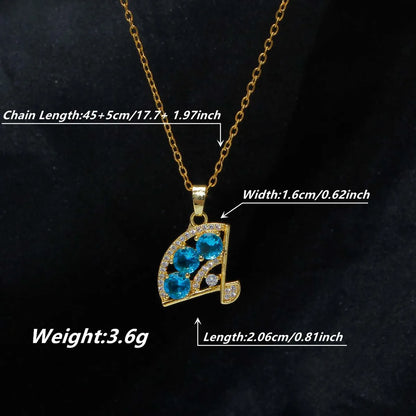 Chinoiserie Sector Stainless Steel Plating Inlay Artificial Gemstones Zircon 18k Gold Plated Pendant Necklace