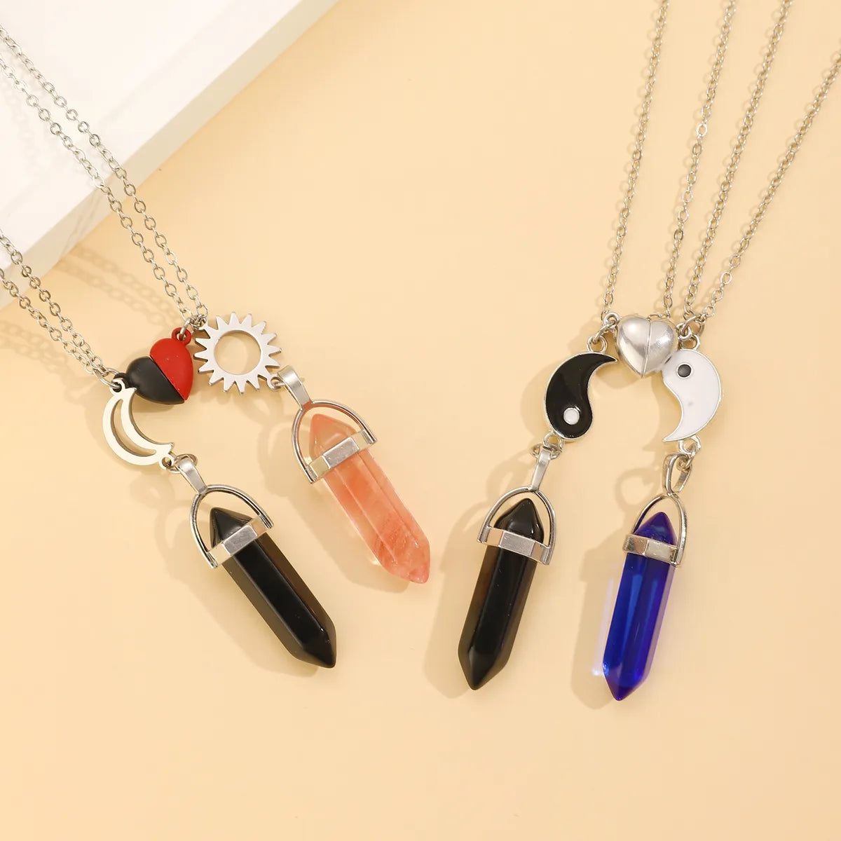 Chinoiserie Simple Style Bullet Heart Shape Rhombus Imitation Crystal Alloy Wholesale Pendant Necklace