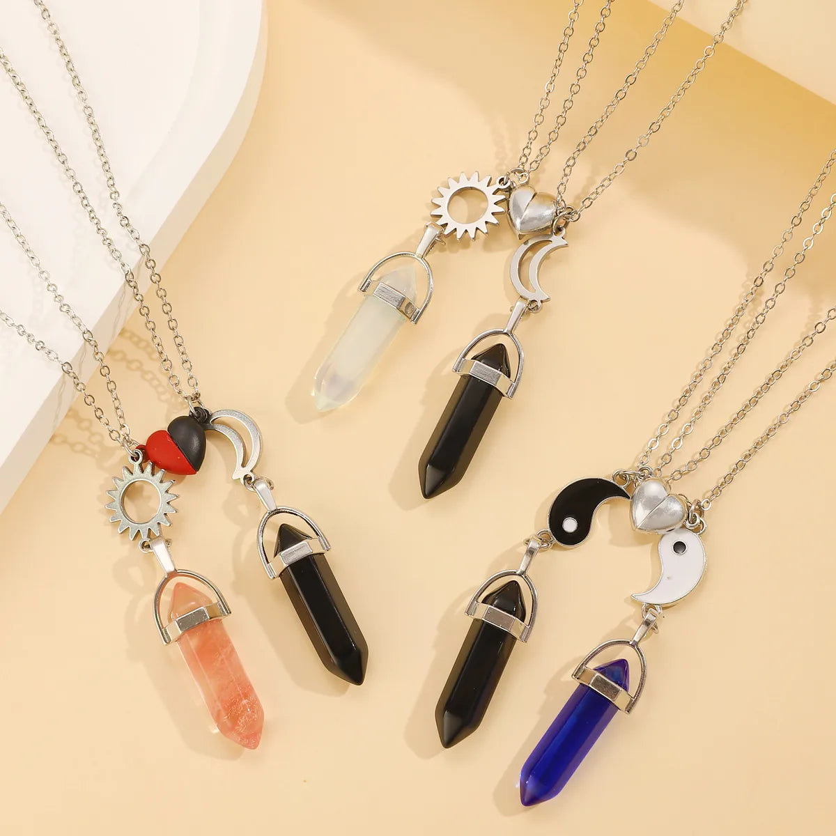 Chinoiserie Simple Style Bullet Heart Shape Rhombus Imitation Crystal Alloy Wholesale Pendant Necklace