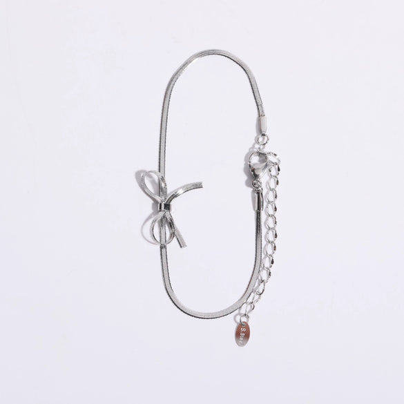Choker Necklace Stainless Steel Titanium Steel Bow Snake Bone Style 18K Gold Plated Color Preservation Electroplating