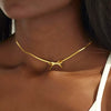 Choker Necklace Stainless Steel Titanium Steel Bow Snake Bone Style 18K Gold Plated Color Preservation Electroplating