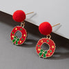 Christmas Alloy Drop Earrings With Candy Elk Bell And Red Green Fur Ball Accents Electroplated Geometric Simple Fashion Earrings