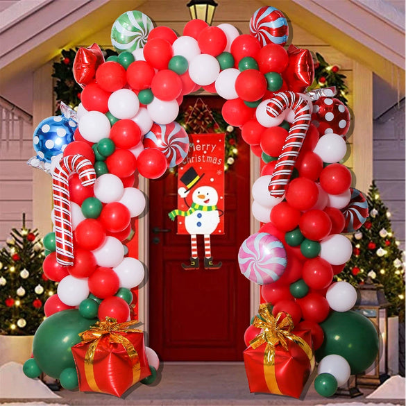Christmas Balloon Arch Decoration Set With Santa Gift Box Round Aluminum Foil Ornament Balloons
