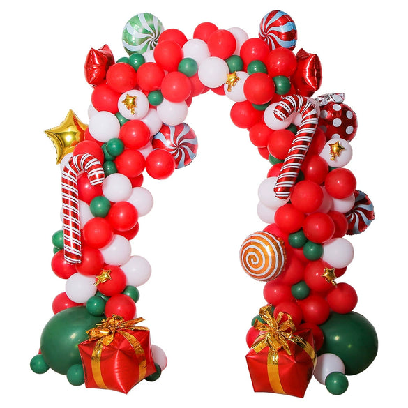 Christmas Balloon Arch Decoration Set With Santa Gift Box Round Aluminum Foil Ornament Balloons