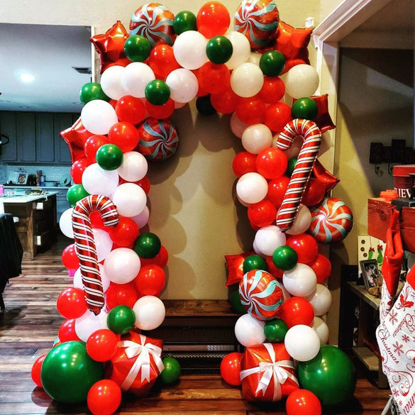 Christmas Balloon Arch Decoration Set With Santa Gift Box Round Aluminum Foil Ornament Balloons