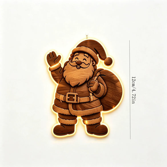 Christmas Boxwood Illuminated Wall Hanging With Gift Bag And Festive Figure Silhouette Printed Lightup Holiday Home Decor