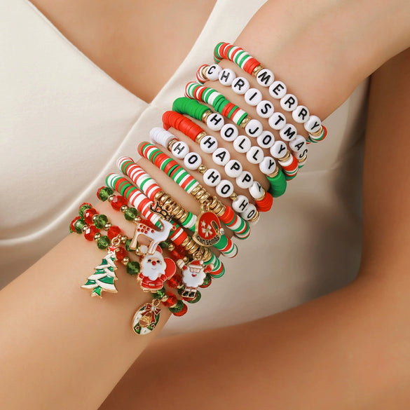Christmas Bracelet Soft Ceramic And Clay Beads With Cartoon Characters Geometric Type Animal Zodiac Letters Numbers Text And Festive Elements