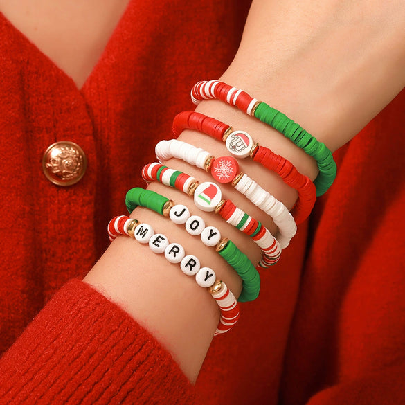 Christmas Bracelet Soft Ceramic And Clay Beads With Cartoon Characters Geometric Type Animal Zodiac Letters Numbers Text And Festive Elements