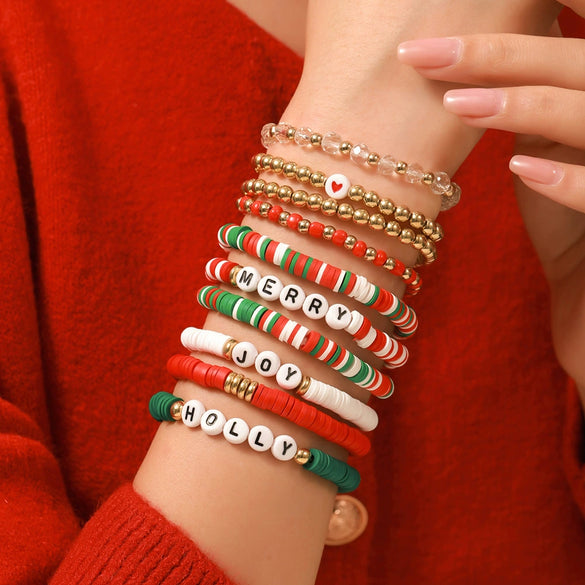 Christmas Bracelet Soft Ceramic And Clay Beads With Cartoon Characters Geometric Type Animal Zodiac Letters Numbers Text And Festive Elements