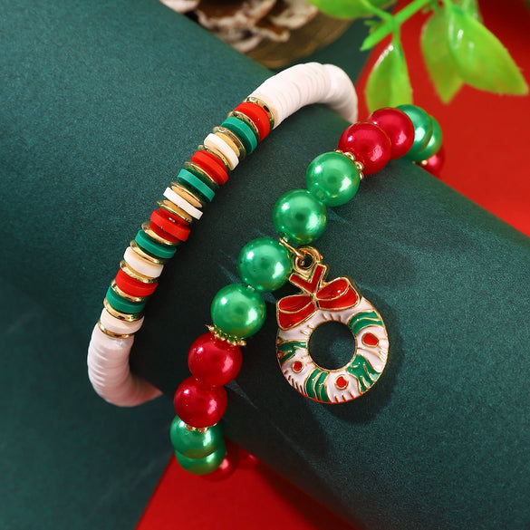 Christmas Bracelet Soft Pottery Beaded Letter Snowflake Handmade