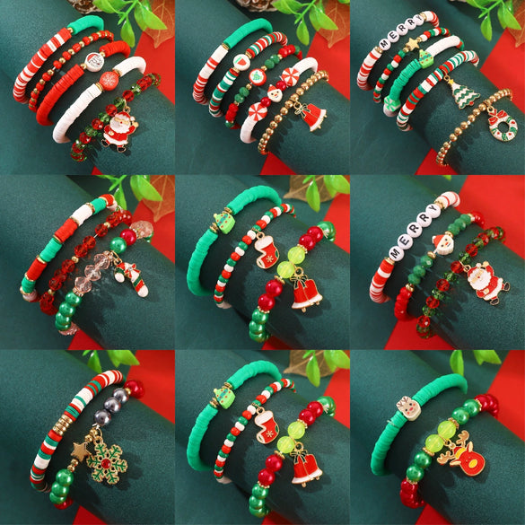 Christmas Bracelet Soft Pottery Beaded Letter Snowflake Handmade
