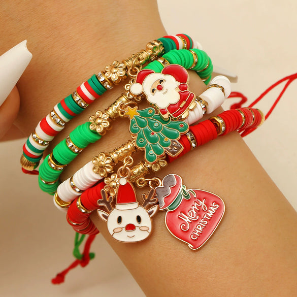 Christmas Bracelet Soft Pottery Beaded Letter Snowflake Handmade
