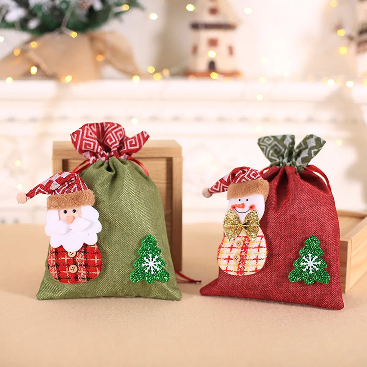 Christmas Cartoon Style Cute Santa Claus Snowman Elk Cloth Party Festival Gift Wrapping Supplies