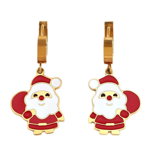 Christmas Cartoon Titanium Steel Earrings With Stainless Steel Ear Posts And Drip Oil Design For Women