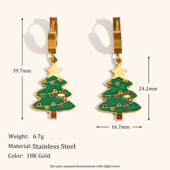 Christmas Cartoon Titanium Steel Earrings With Stainless Steel Ear Posts And Drip Oil Design For Women