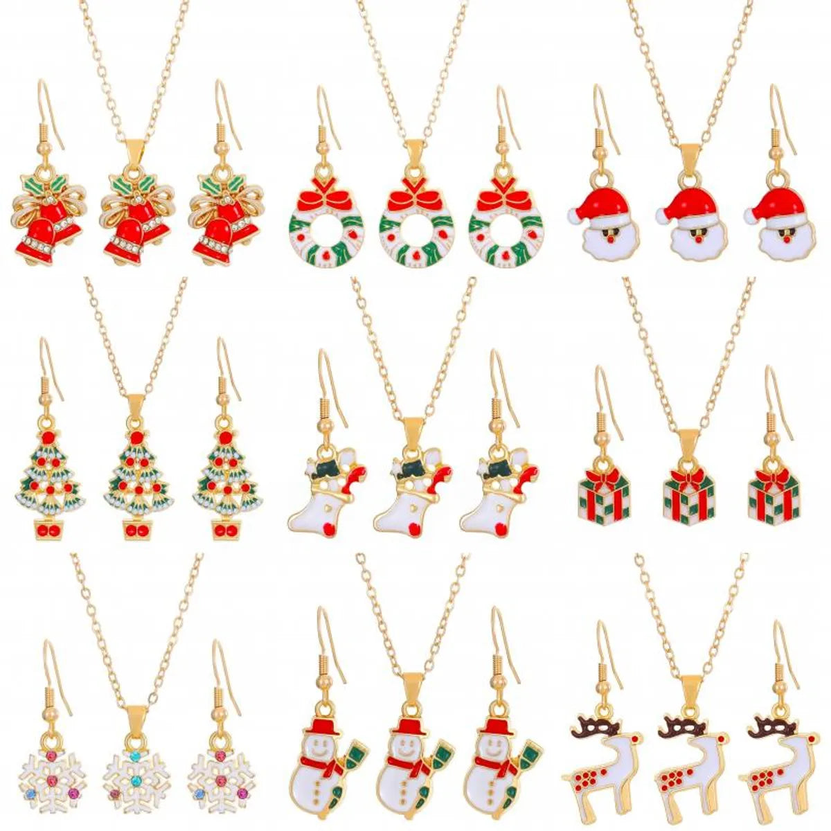 Christmas Classic Style Christmas Hat Christmas Tree Santa Claus Alloy Enamel Plating Inlay Artificial Rhinestones 18k Gold Plated Gold Plated Women's Earrings Necklace