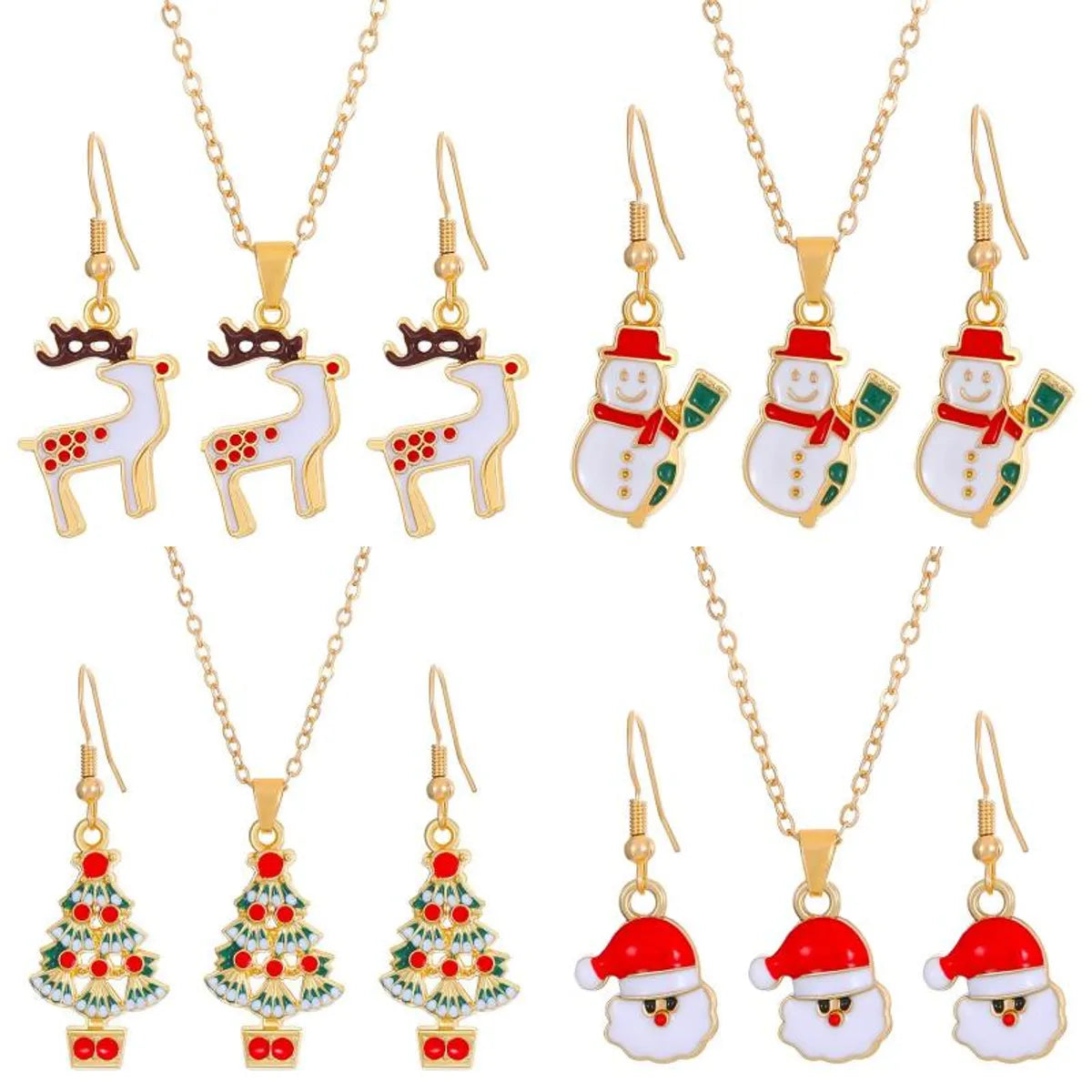 Christmas Classic Style Christmas Hat Christmas Tree Santa Claus Alloy Enamel Plating Inlay Artificial Rhinestones 18k Gold Plated Gold Plated Women's Earrings Necklace