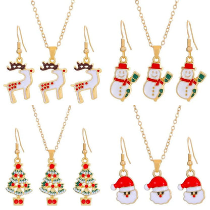 Christmas Classic Style Christmas Hat Christmas Tree Santa Claus Alloy Enamel Plating Inlay Artificial Rhinestones 18k Gold Plated Gold Plated Women's Earrings Necklace