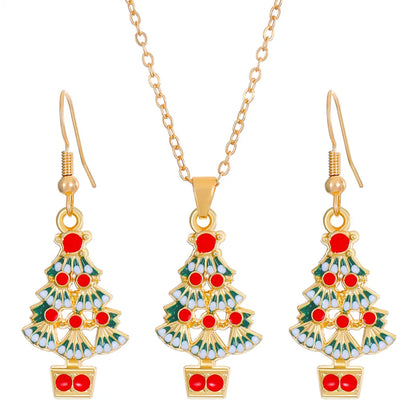 Christmas Classic Style Christmas Hat Christmas Tree Santa Claus Alloy Enamel Plating Inlay Artificial Rhinestones 18k Gold Plated Gold Plated Women's Earrings Necklace