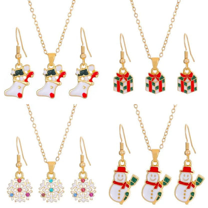 Christmas Classic Style Christmas Hat Christmas Tree Santa Claus Alloy Enamel Plating Inlay Artificial Rhinestones 18k Gold Plated Gold Plated Women's Earrings Necklace