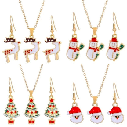 Christmas Classic Style Christmas Hat Christmas Tree Santa Claus Alloy Enamel Plating Inlay Artificial Rhinestones 18k Gold Plated Gold Plated Women's Earrings Necklace