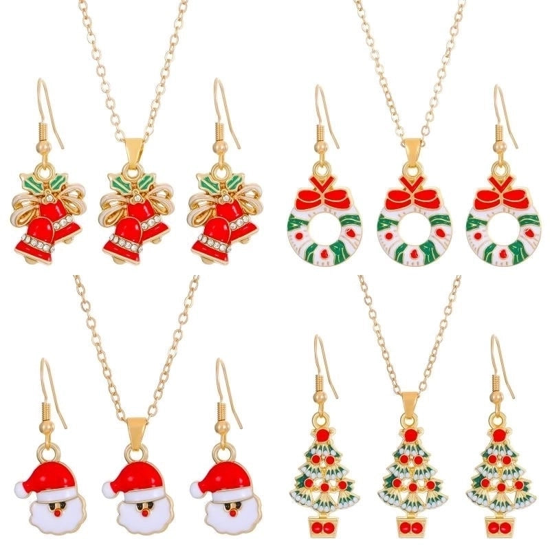 Christmas Classic Style Christmas Hat Christmas Tree Santa Claus Alloy Enamel Plating Inlay Artificial Rhinestones 18k Gold Plated Gold Plated Women's Earrings Necklace