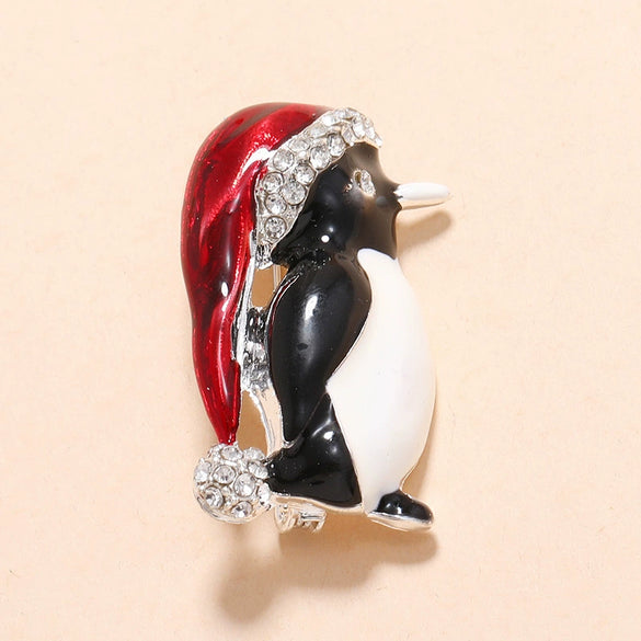 Christmas Clothing Alloy Penguin Brooch With Oil Dripping Design And Electroplating