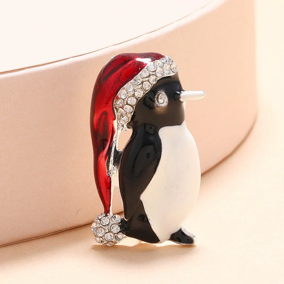 Christmas Clothing Alloy Penguin Brooch With Oil Dripping Design And Electroplating