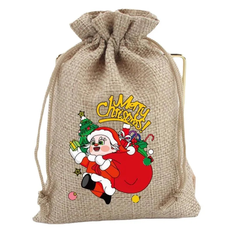 Christmas Cute Cartoon Snowman Elk Imitation Linen Party Gift Bags