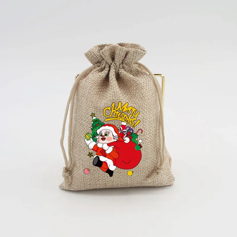 Christmas Cute Cartoon Snowman Elk Imitation Linen Party Gift Bags