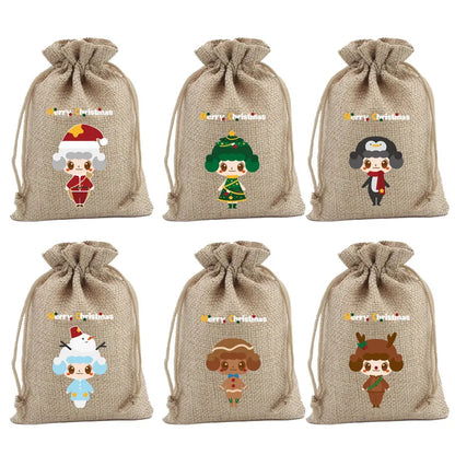 Christmas Cute Cartoon Snowman Elk Imitation Linen Party Gift Bags