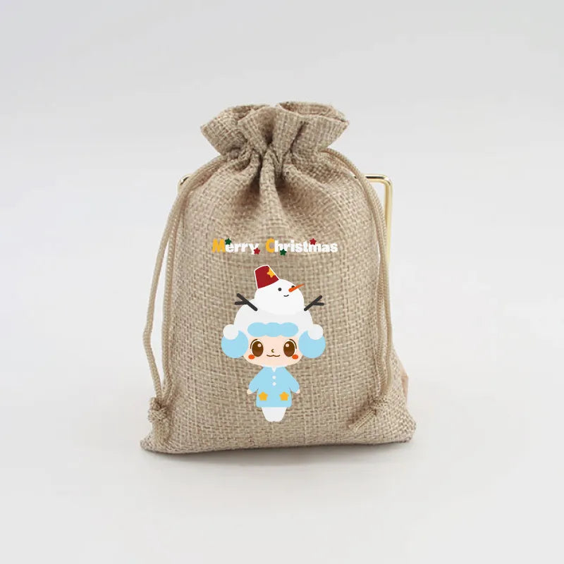 Christmas Cute Cartoon Snowman Elk Imitation Linen Party Gift Bags