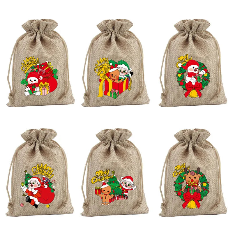 Christmas Cute Cartoon Snowman Elk Imitation Linen Party Gift Bags