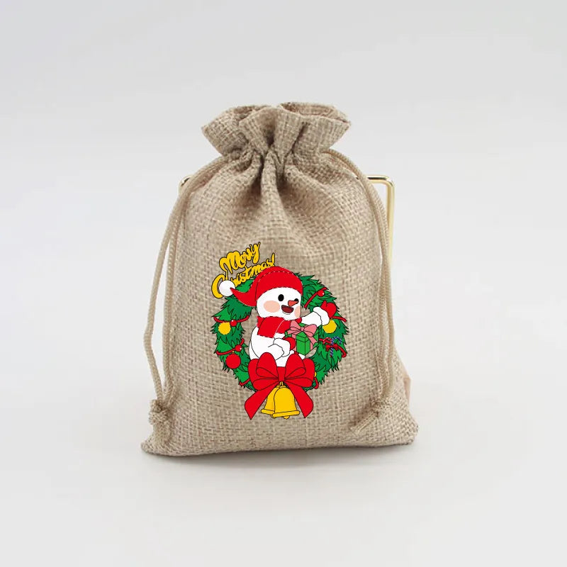 Christmas Cute Cartoon Snowman Elk Imitation Linen Party Gift Bags