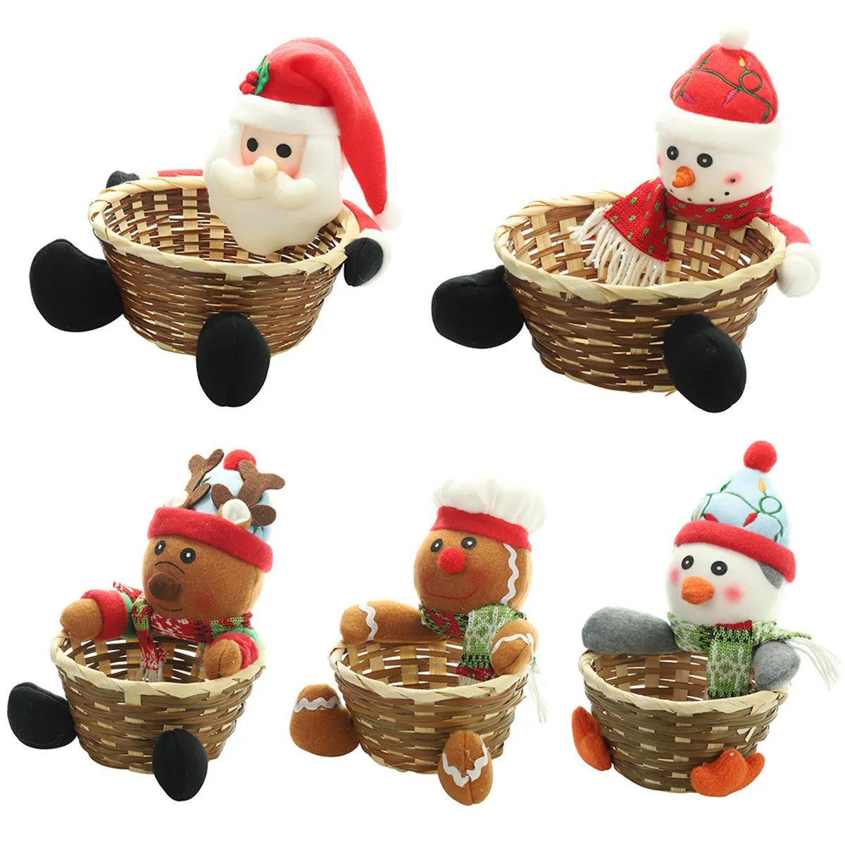 Christmas Cute Santa Claus Cloth Bamboo Party Candy Jar 1 Piece