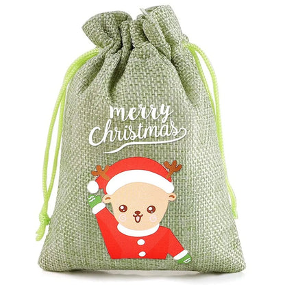 Christmas Cute Santa Claus Letter Snowman Linen Party Festival Gift Bags