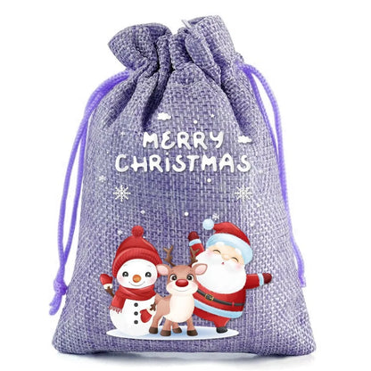 Christmas Cute Santa Claus Letter Snowman Linen Party Festival Gift Bags