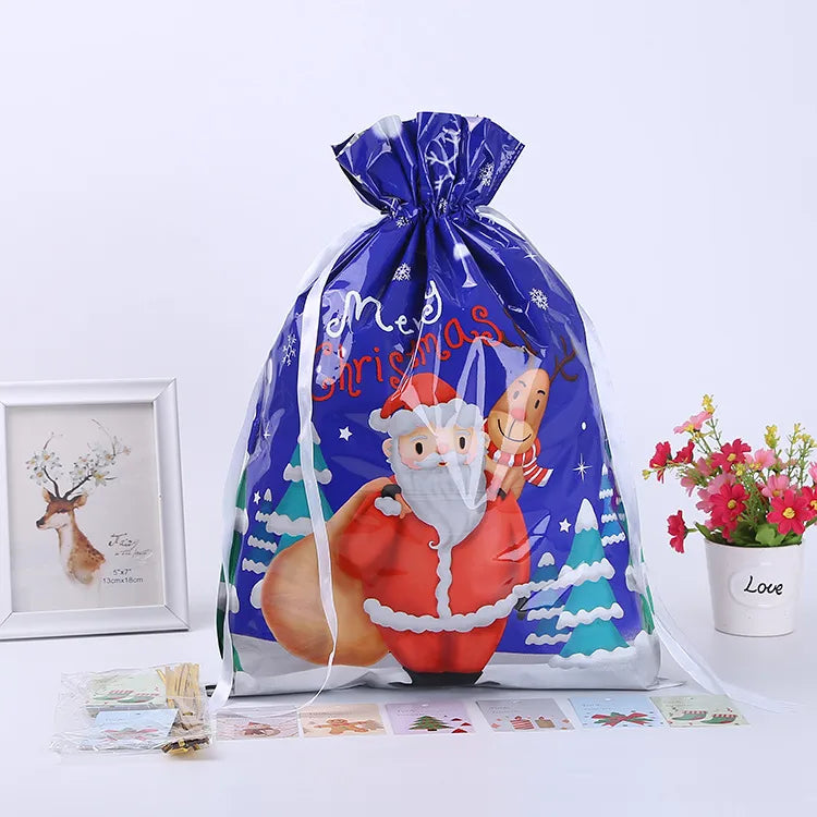 Christmas Cute Santa Claus Snowman Deer Pe Party Gift Bags 1 Piece