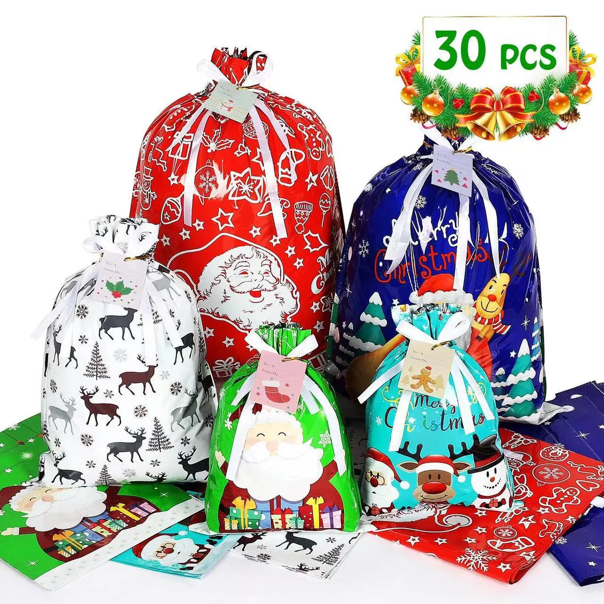 Christmas Cute Santa Claus Snowman Deer Pe Party Gift Bags 1 Piece