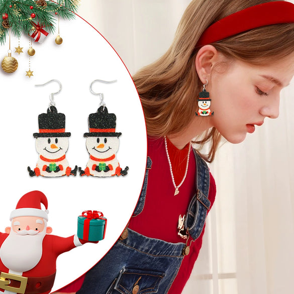 Christmas Earrings Cartoon Santa Claus Elk Snowman Bell Silverplated