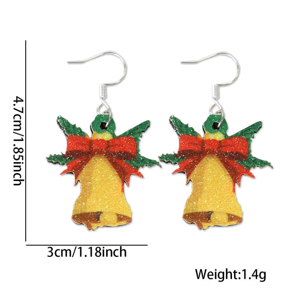 Christmas Earrings Cartoon Santa Claus Elk Snowman Bell Silverplated