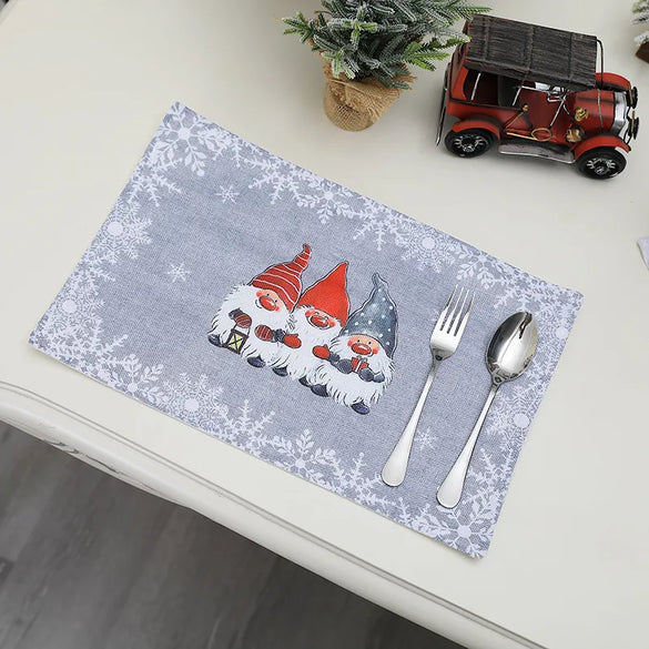 Christmas Fashion Santa Claus Snowflake Linen Nonwoven Family Gathering Placemat 1 Piece