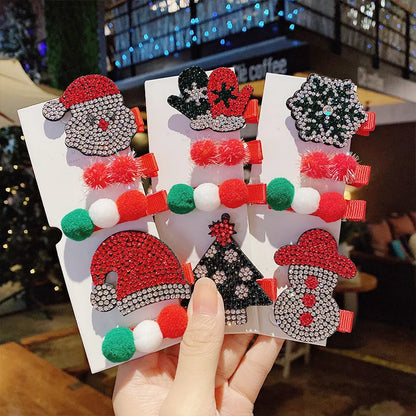 Christmas Geometric Cloth Metal Rhinestones Hair Clip 1 Set