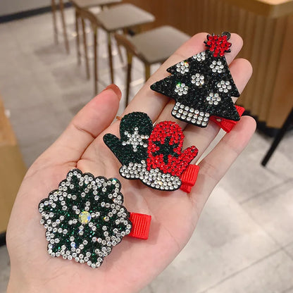 Christmas Geometric Cloth Metal Rhinestones Hair Clip 1 Set