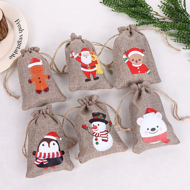 Christmas Gift Bag Drawstring Pocket Linen Hot Stamping Candy Bag Party Holiday Suit Small Cloth Bag