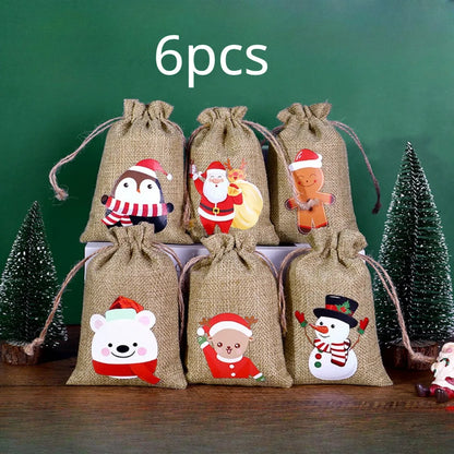 Christmas Gift Bag Drawstring Pocket Linen Hot Stamping Candy Bag Party Holiday Suit Small Cloth Bag